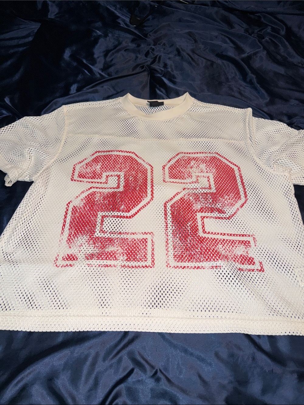 H&M White Mesh Jersey with Red '22' Graphic